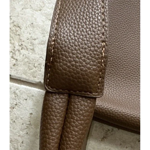 Women's Brown Tote Purse Handbag Faux Leather w/ Makeup Cosmetics Bag - Picture 7 of 16